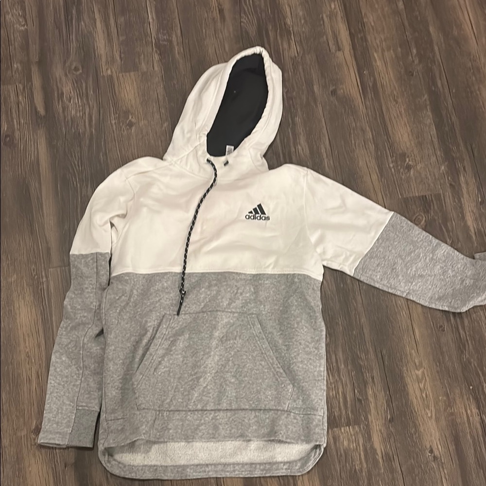 Adidas Men's Two-Tone Gray and White Hoodie